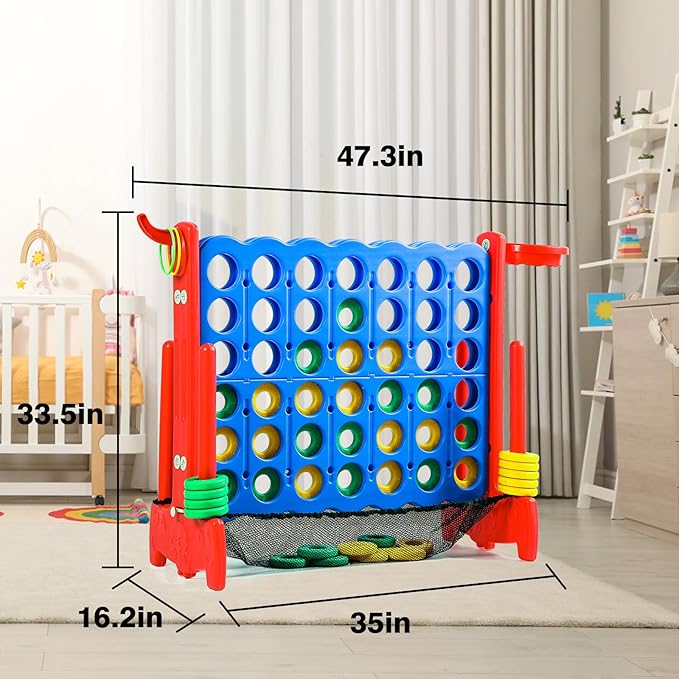 Giant 4 Row Game with Carrying Bag and Mesh Fabric .Giant 4-to-Score Game Set Suitable for Indoor and Outdoor Holiday Parties and Family Gatherings.(red)