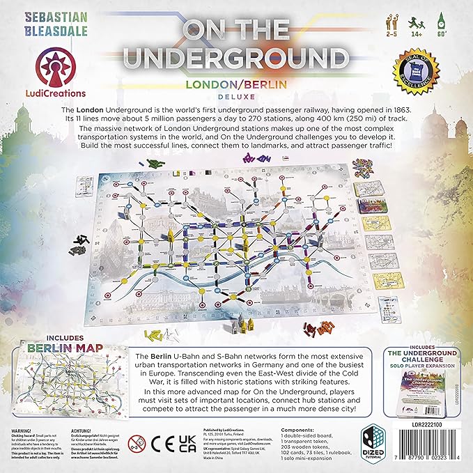 On The Underground: London/Berlin Deluxe Edition - Train Route Building, Strategy Board Game, 2 City Maps, Age 14+, 2-5 Players, 60 Min