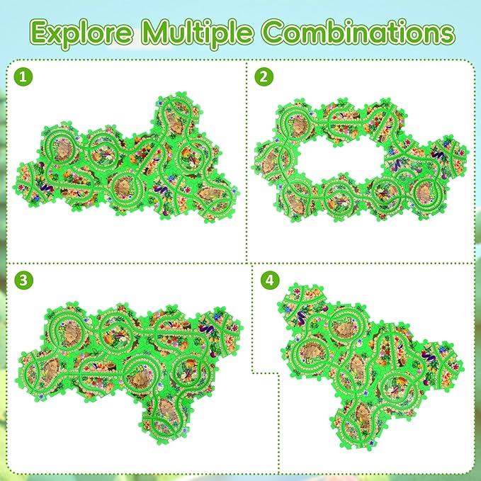 10Pcs Puzzle Racer Kids Car Track Set for Toddlers Boys, Race Tracks for Kids Ages 3-8, Puzzle Track Car Play Set, Educational Puzzles Cars Toys for 3 4 5 6 Year Old Boys (Snail)