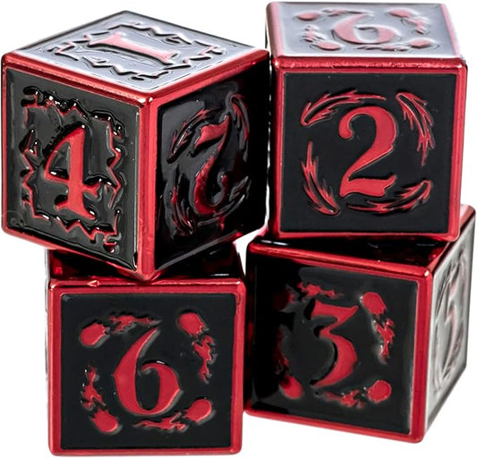 Metal Dice Set Collection for DND and All TRPG Games (Nightwatch, Red 4D6)