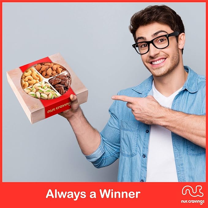 NUT CRAVINGS - Mixed Nuts Gift Basket in Red Gold Box (4 Assortments) Food Arrangement, Healthy Snack Care Package, Kosher