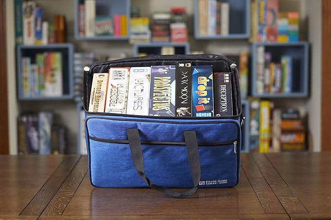 Board Game Bag - Fits 7 Standard Boxes - Carry With Backpack/Shoulder Strap/Luggage Slip - Padded For Protection - Duffle Bag For Travel Or Game Night - Pocket For DND Accessories (Royal Blue)