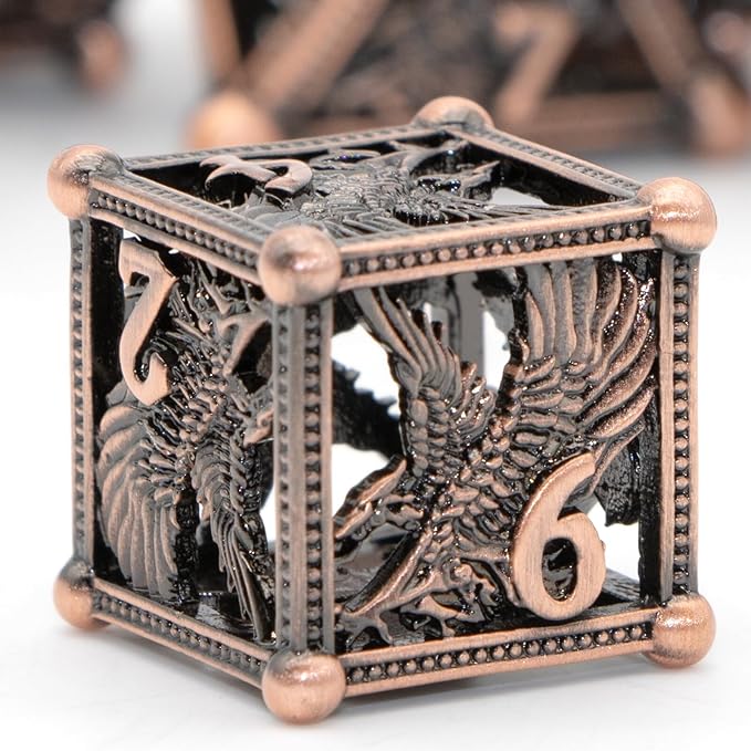 D&D Dice, Dungeons and Dragons Metal Dice Set of 7PC,DND Dice Eagle Design with Role Playing D and D Starter Dice for RPG MTG Table Board Games Shadowrun Yahtzee (Eagle-Copper)