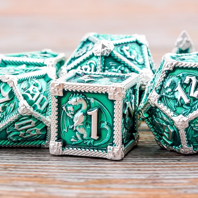 AUSTOR 7-Die Metal DND Dice Set Dungeons and Dragons Polyhedral Roll Playing Dice with Box D20 D12 D10 D% D8 D6 D4 for Pathfinder MTG RPG Board Games