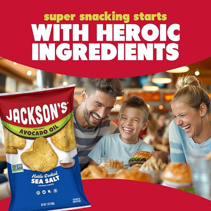 Jackson’s Potato Classic Kettle Chips with Sea Salt (7oz, Pack of 6) - Made with Premium Avocado Oil - Allergen-friendly, Gluten Free, Peanut Free, Vegan, Kosher - Shark Tank Product