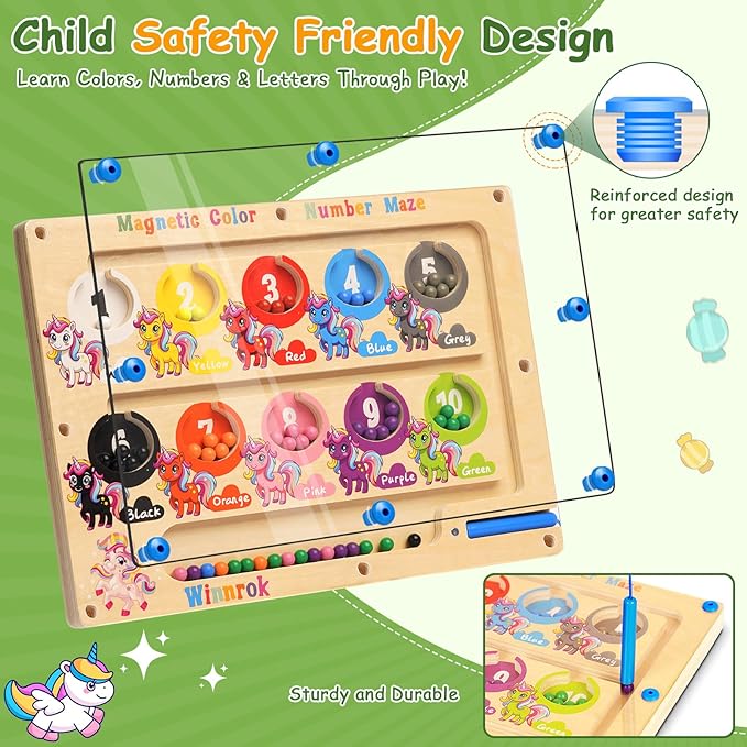 2 in 1 Double Side Magnetic Color and Number Maze, Magnetic Alphabet Board Aged 1-3 Toys, Montessori Magnet Puzzle Learning Counting Matching Gifts for Toddlers Kids Girls Boys 3 4 5 3-5 Year Old