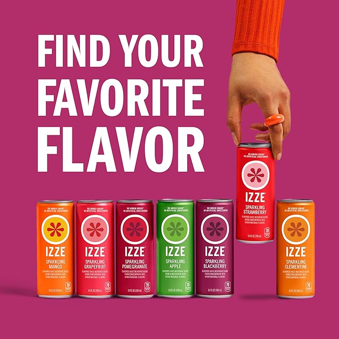 IZZE Sparkling Juice Beverage Blend, Variety Pack, Blackberry, Clementine, Apple, Grapefruit, No Sugar Added, 8.4 FL OZ, 24 Cans