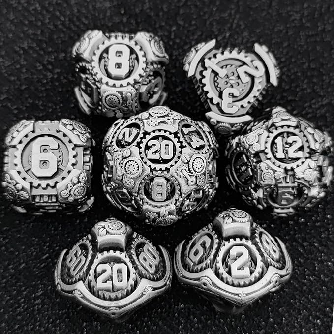 Geakeeper Construct D&D Dice, Metal DND Dice Set, 7Pcs Polyhedral Dragon Metallic D&D Dice with Gift Case for Dungeons and Dragon Game, RPG Role Playing Table Game Gifts (Black)