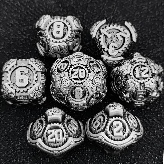 Geakeeper Construct D&D Dice, Metal DND Dice Set, 7Pcs Polyhedral Dragon Metallic D&D Dice with Gift Case for Dungeons and Dragon Game, RPG Role Playing Table Game Gifts (Black)