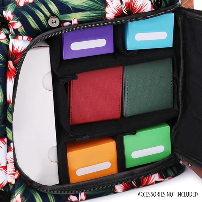 ENHANCE Designer Edition TCG Backpack - MTG Deck Bag Card Binder Space, TCG Deck Box Storage, MTG Playmat Holder - Card Storage Compatible with Magic the Gathering, Pokemon, Lorcana (Canvas Tropical)
