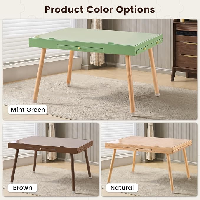 1500 Pieces Wooden Jigsaw Puzzle Board with Legs, 35"x26.8" Felt Mat Puzzle Table with 5 Drawers and Cover, 3 Adjustable Tilting Angles Up to 40° Puzzle Table for Adults and Teens, Mint Green