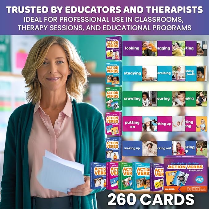 QUOKKA 260 Action Verbs Flash Cards for Speech Therapy Materials ESL Teaching – Educational Vocabulary Builder with Realistic Images for Kids Adults – Picture Cards for Speech and Cognitive Learning