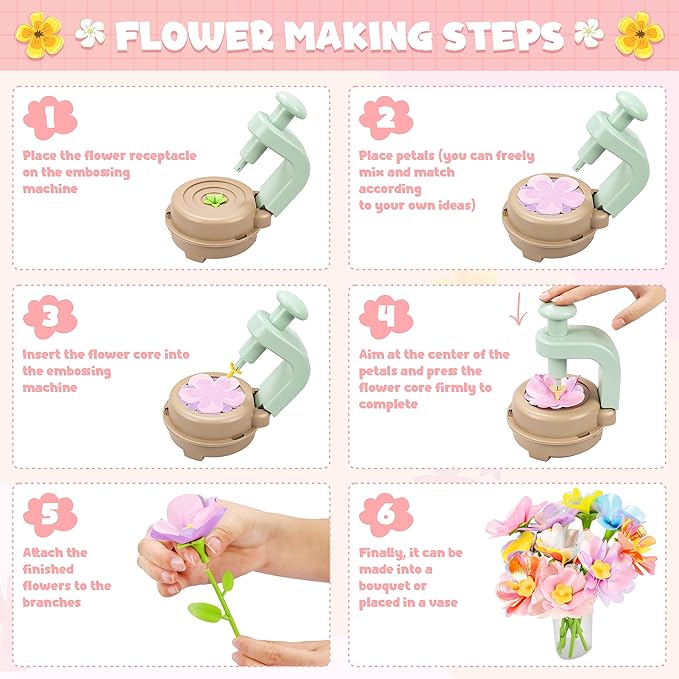 Fabric Flower Bouquets Toys, DIY Craft Kits Toys for Kids - Flowers Market Toy, Build Your Flower Bouquet, Arts & Crafts for 4 5 6 7 8 Year Toddler Girl, Educational Activity Preschool B-Day Gifts