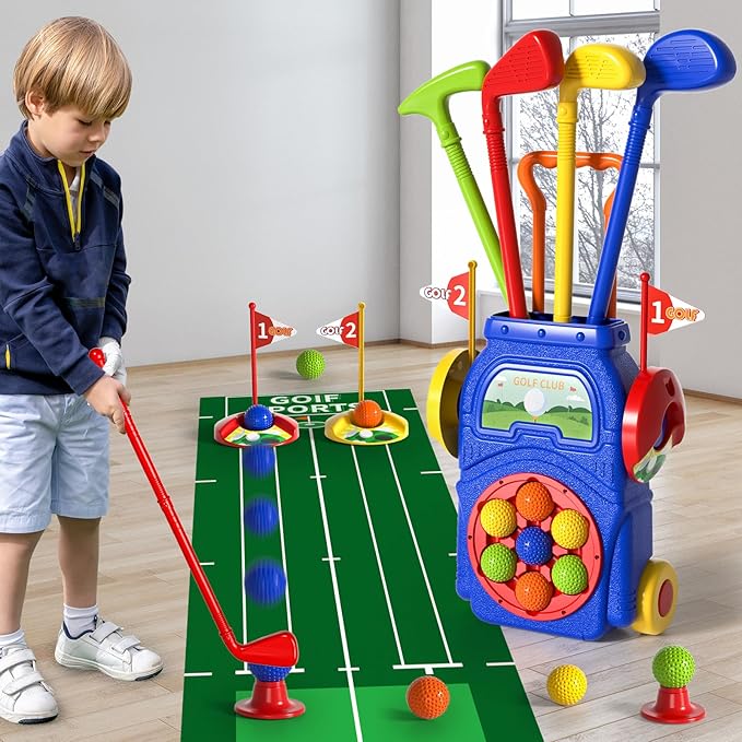 Toddler Golf Set Toys for Boys 3-5 & 5-8, Kids Golf Clubs with 7 Balls & Putting Mat, Toys Gifts for 3-6 Year Old Boys, Christmas & Birthday Gifts