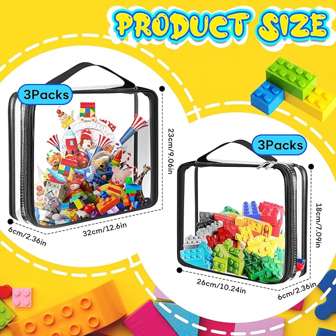 AOBOPLE 6 Packs Toy Storage Bags with Zipper,2 Size Clear Toy Organizer Bags,Waterproof Lego Organizers and Storage,Toy Bags for Board Games,Building Blocks,Puzzles,Kids Books