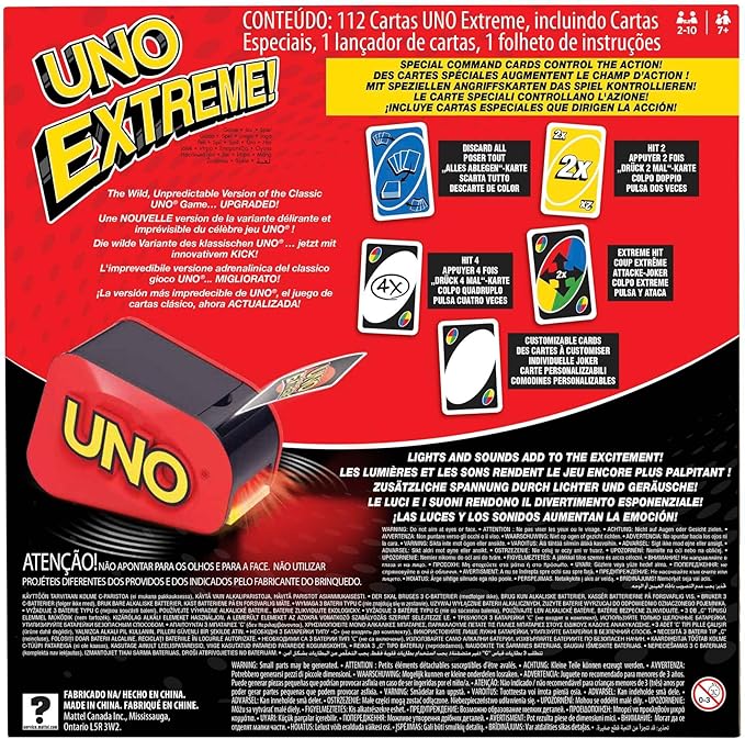 UNO Extreme Card Game Featuring Random-Action Launcher with Lights & Sounds & 112 Cards, Kid, Teen & Adult Game Night Gift Ages 7 Years & Older, GXY75