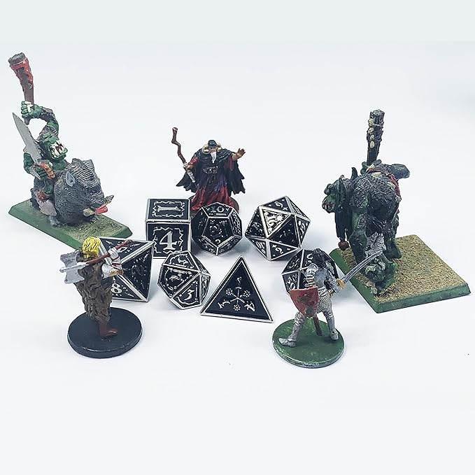 Metal Dice Set Collection for DND and All TRPG Games (Nightwatch, Silver 7 Set)