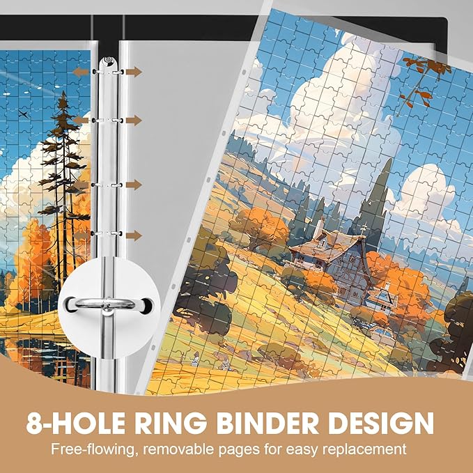 Demine Puzzle Storage Folder for 500 Pieces – Portable Jigsaw Puzzles Organizer Binder Fits Up to 40 Puzzles, 20 HD Film Pockets, Handle Design Puzzle Keeper for Adults and Kids