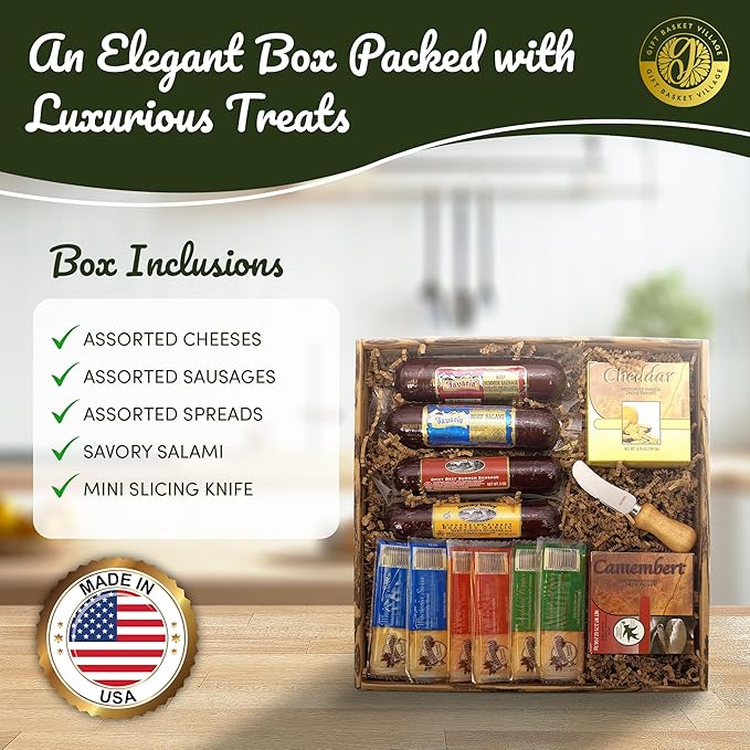 Gift Basket Village Gourmet Charcuterie Meats and Cheeses Gift Box for Retirement (XL), Signature Meat & Cheddar Cheese with Summer Sausage, Salami, Cheese Spreads, Ideal for Corporate & Company Event