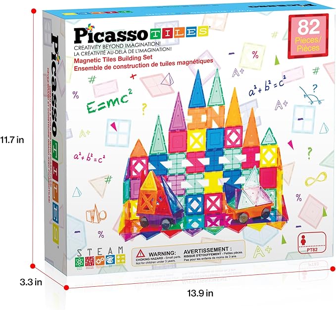 PicassoTiles® PT82 Creativity Set Magnet Building Tiles Clear Color Magnetic 3D Building Block - Creativity Beyond Imagination! Educational, Inspirational, Conventional, Recreational
