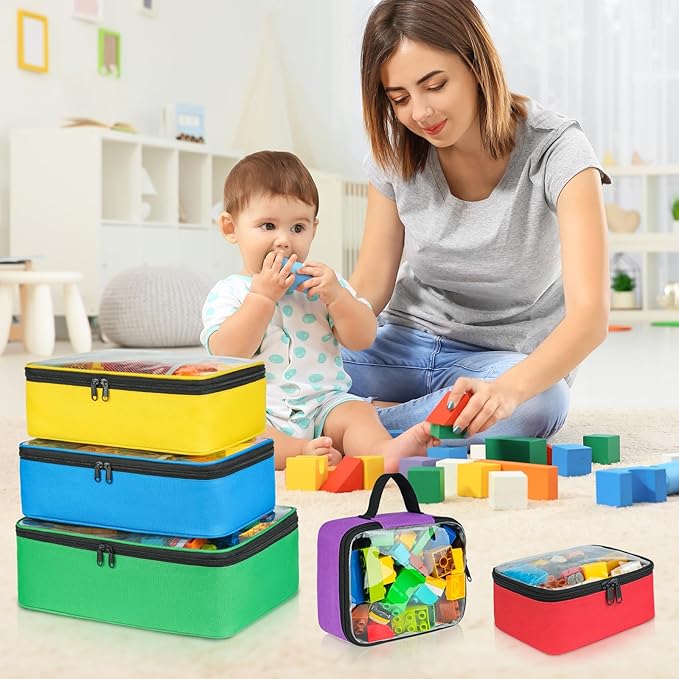 Large Toy Storage Bags Compatible with Lego Bricks,5 Pcs Travel Toy Organizers for Kids Building Blocks,Toy Car,Puzzles with Mesh Pocket and Tag Pocket