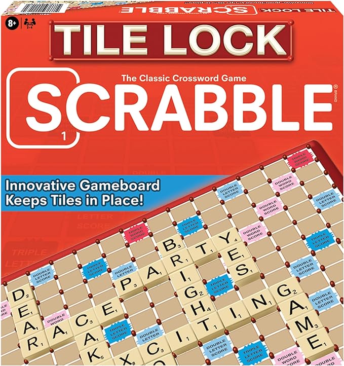 Tile Lock Scrabble by Winning Moves Games USA, Innovative Gameboard "Locks" Tiles In Place, for 2 to 4 Players, Ages 8 and Up