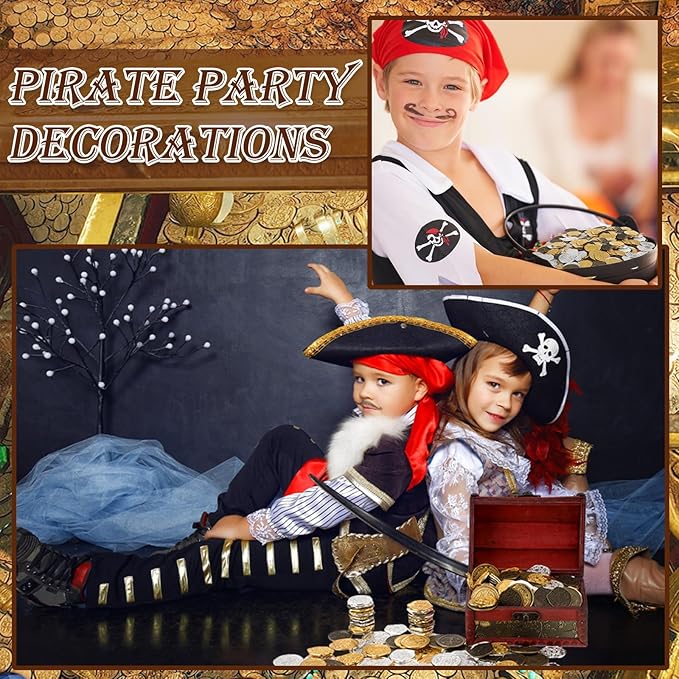 Hanaive 100 Pcs Metal Pirate Coins Treasure Chest Spanish Doubloon Fake Coins Tokens for Kids Board Games Pirate Party Cosplay (Groovy Style)