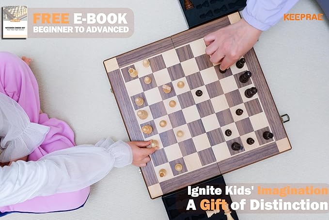 15” Magnetic Wooden Chess Set with Removable Chess Piece Case, KEEPRAE Folding Travel Chess Board Game for Adults & Kids, Tournament & Beginner