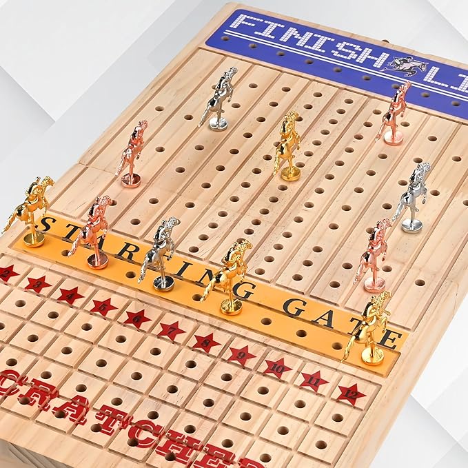 21 inches Horse Racing Game, Horse Race Board Game with 11 Metal Horses, Wood Folding Board Game with 120PCS Chips, 2 Dice and 2 Decks of Cards,for Friends Adults Family Party Game Night