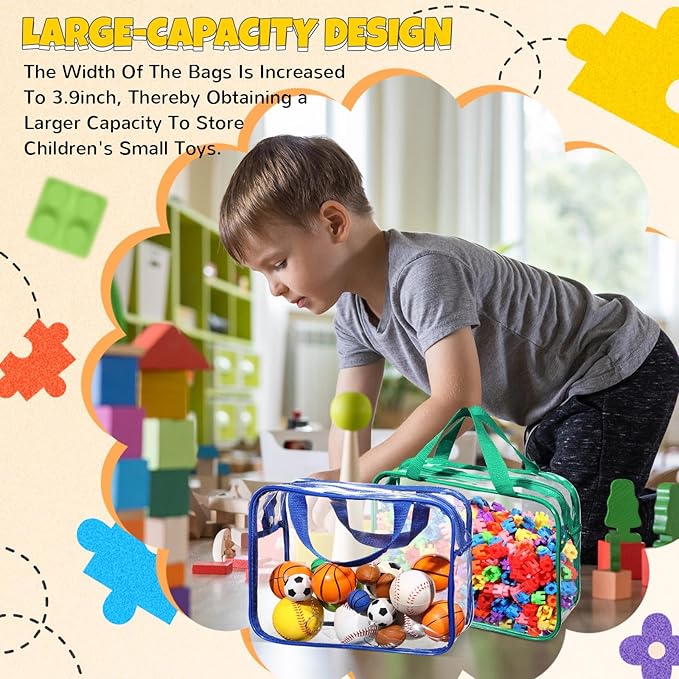 Sanwuta 4 Packs Large Toy Storage Bags Reusable Clear PVC Organizing Case Bags with Two Handles Waterproof Toy Container for Board Games, Building Blocks, Puzzles, Small Toys and Kids Books(Bright)