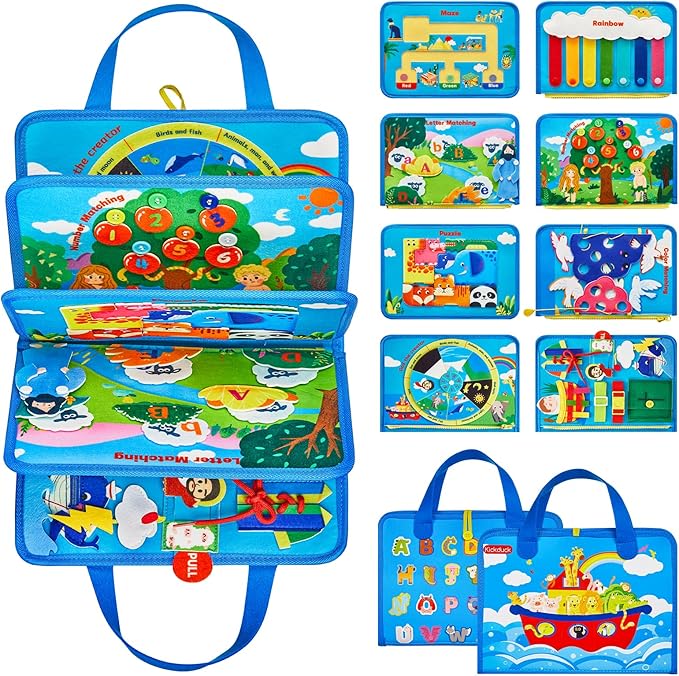 Busy Board Montessori Toys for 3 4 Year Old Boys & Girls Birthday Gifts, Educational Activity Sensory Board Preschool Learning Toys for Toddlers, Travel Toys for Airplane (Noah's Ark)