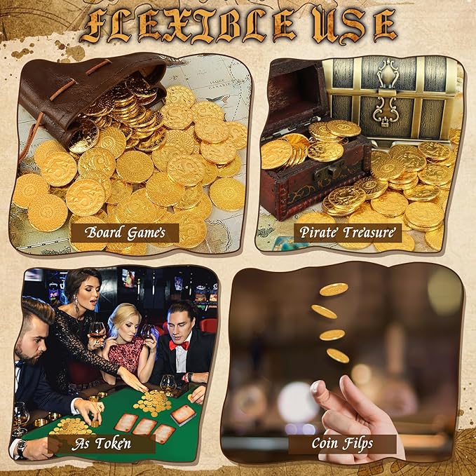 50 PCS DND Fantasy Metal Gold Coins & Leather Pouch for Dungeons & Dragons Novelty Tabletop RPG Board Games Tokens Treasure Coins for Party Tablelap Games Accessories Addons Medieval Game