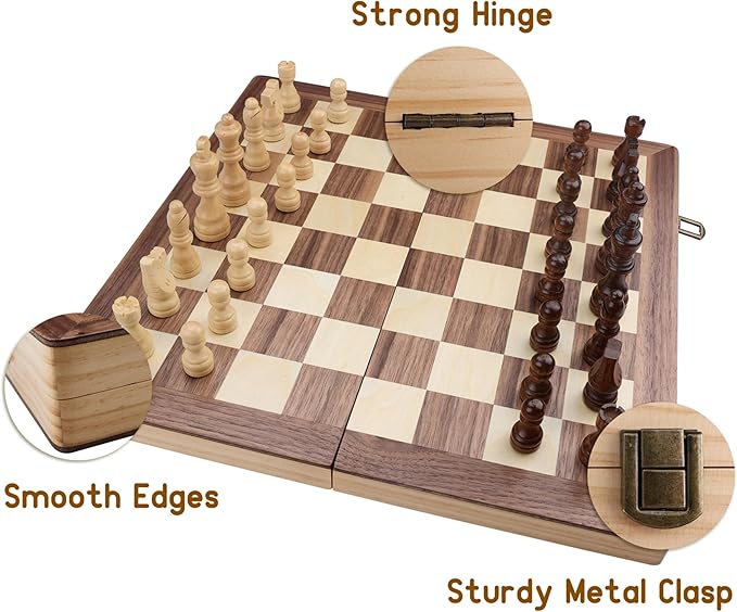 Gothink Wooden Chess Board Set with Manual for Adults Kids 15 Inch Chess Puzzle with Handmade Pieces & Storage Box Folding Portable Travel Unique Chess Game for Tournament Professional Beginner