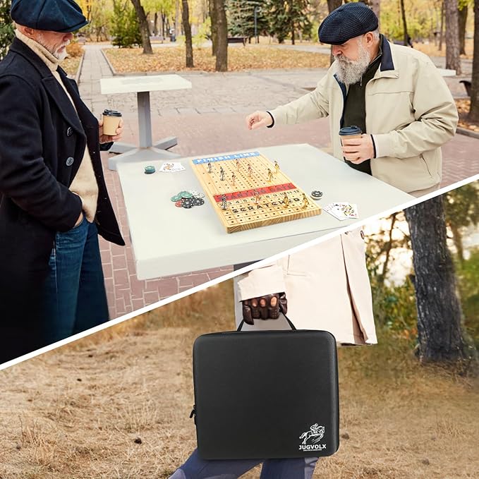 Horse Race Board Game 21" Large Horse Racing Game with 11 Luxury Metal Horses, Foldable Wood Chess Board with Storage Bag, 2 Wood Dice, Chips Set, Playing Guide for Family Friends Party Games