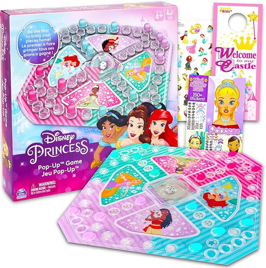 Disney Princess Pop Up Game - Bundle with Disney Princess Board Game with Pop Up Dice, Create-a-Face Stickers, More | Disney Princess Games for Girls
