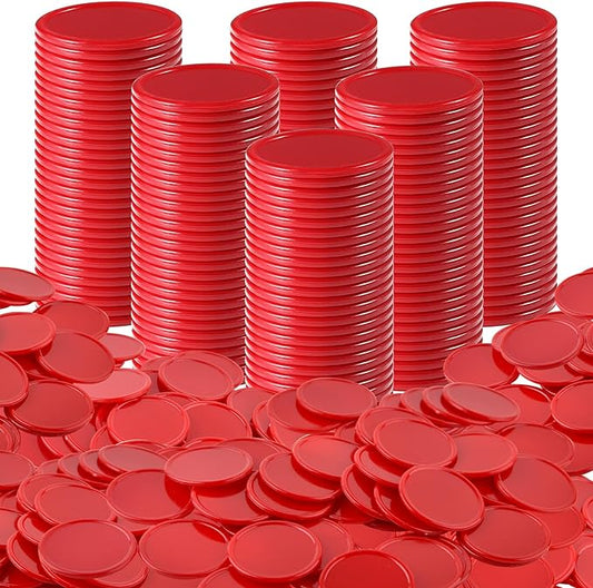 Coopay 1000 Pieces 1 Inch Bingo Chips Bulk, Bingo Markers for Math Practice, Plastic Learning Counters Disks Counting Discs and Poker Chips Game Tokens Kids Reward (Red)