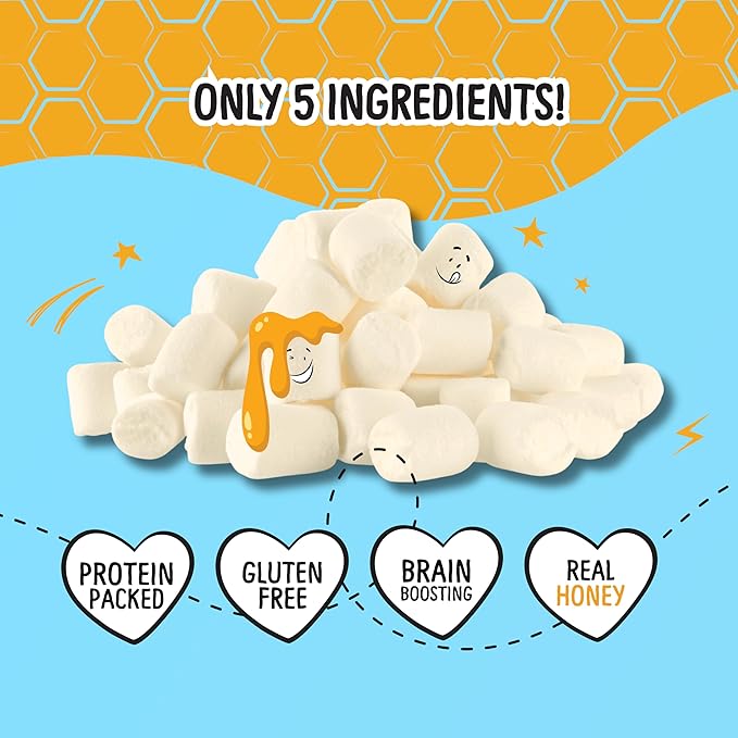 Max Mallow Very Vanilla Mini HONEY Marshmallows – Gut Friendly, Gluten Free, No Refined Sugars, Real Wildflower Honey, Collagen-Infused Snack (6 Pack, Very Vanilla)