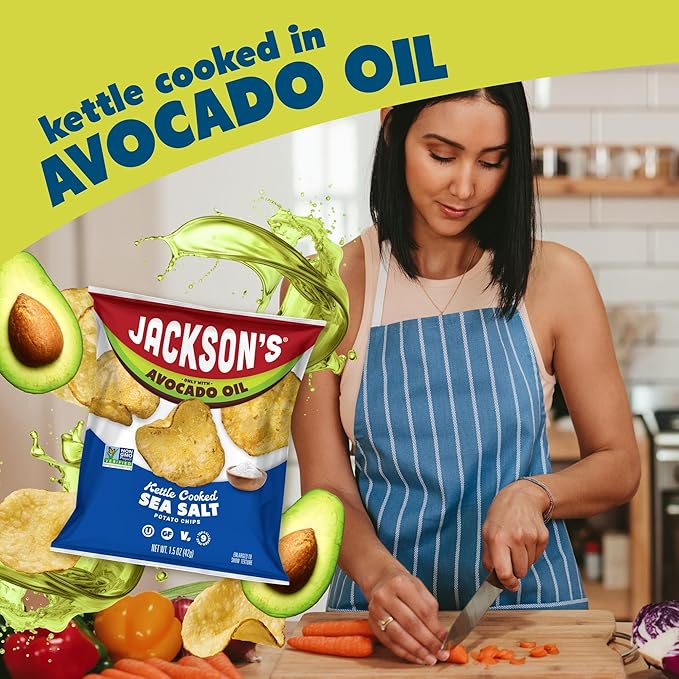 Jackson’s Potato Classic Kettle Chips with Sea Salt (1.5oz, Pack of 10) - Made with Premium Avocado Oil - Allergen-friendly, Gluten Free, Peanut Free, Vegan, Kosher - Shark Tank Product