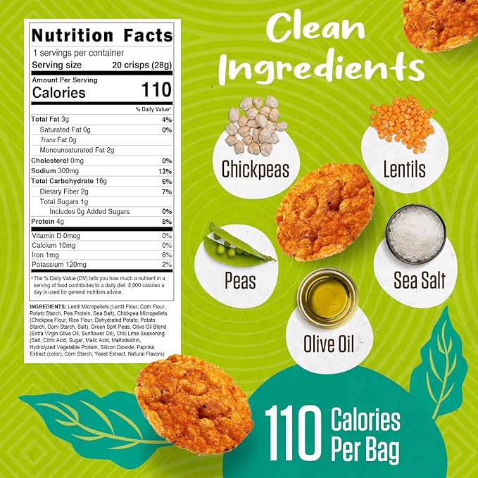 PeaKaPop Veggie Chips – Plant-Based, Healthy Veggie Crisps with Pea, Lentil & Chickpea Protein – Vegan, Gluten-Free, Popped Chips – Snack Size for Kids & Adults – 1 oz Bags (15-Pack) – Chili Lime