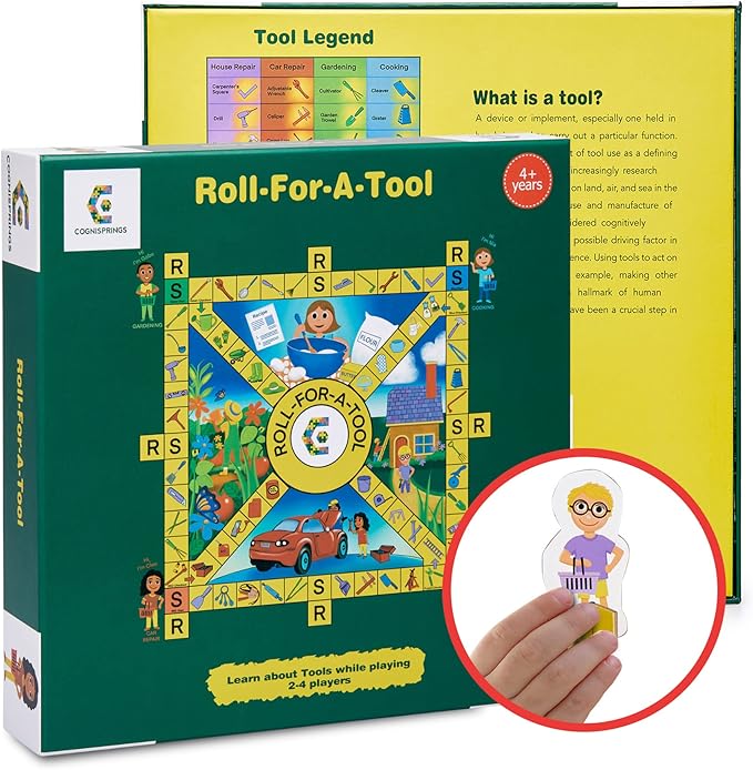 Roll-for-A-Tool Board Game, Kids Board Games, Fun Board Games for Family Night, Educational Board Games for Kids, Sturdy Foldable Game Board, 2-4 Players, Ages 4 & Up