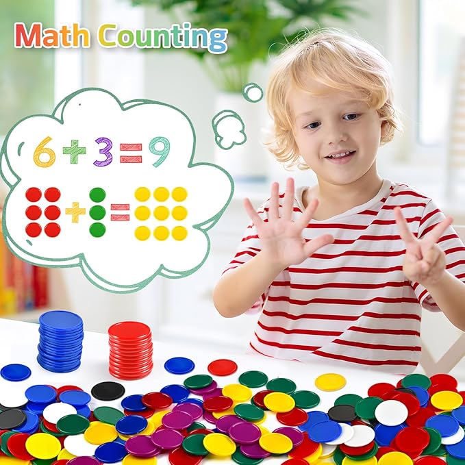 Coopay 1200 Pcs 1.5 Inch Learning Counters Disks Plastic Poker Chips, Bingo Chips 10 Colors Counting Discs Markers for Math Practice, Poker Card Game Tokens, Teaching Rewards, 38 mm