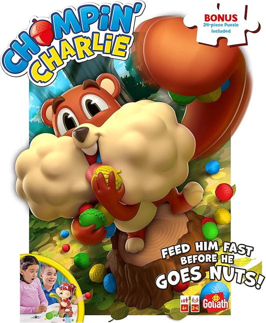 Chompin' Charlie Game - Feed The Squirrel Acorns And Race To Collect Them When They Scatter - Includes 24-Piece Puzzle by Goliath