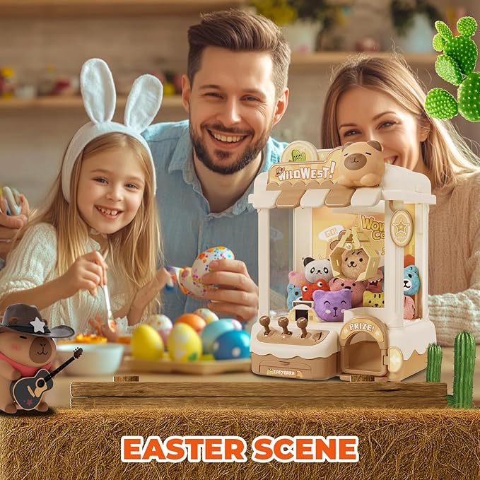 Mini Claw Machine for Kids, Cute Capybara Vending Machine for Girls Age 5-6, Candy Grabber Dispenser with Plush Toy and Capsule for Boys, Birthday Gifts for Age 3+, Perfect for Family, Party