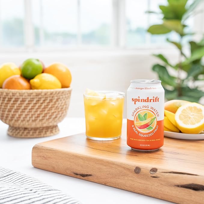 Spindrift Mango Black Tea Can 12 Ounce (Pack of 24)