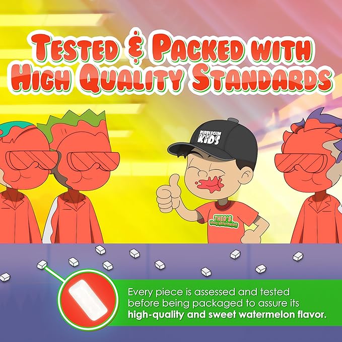 Bubblegum Kids Sugar Free Gum - For Kids and Adults - Vegan Friendly - Retro, Parent Approved Bubble Gum with Burst of Sweet Flavor - Theo's Wacky Watermelon (Watermelon Flavor)
