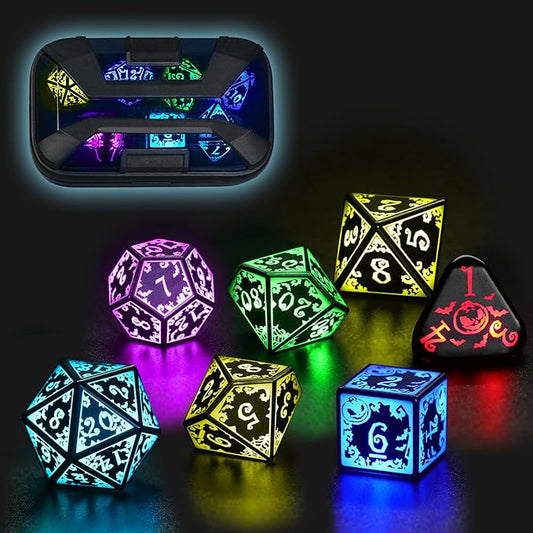Light Up DND Dice Set Rechargeable with Charging Case for Dungeons and Dragons LED Dice Set D and D 7 Color Polyhedral Role Playing RPG Dice for Tabletop DND Gifts (Pumpkin RGB)