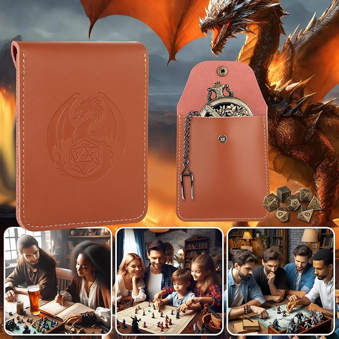 Bronze Mini DND Dice Set with Hollow Bard Pocket Watch Shell Case, Steampunk DND Gifts with Dice Bag, 7pcs Polyhedral Metal Dice Set, D&D Starter Set, Role Playing Board Games Accessories, Bard Gift