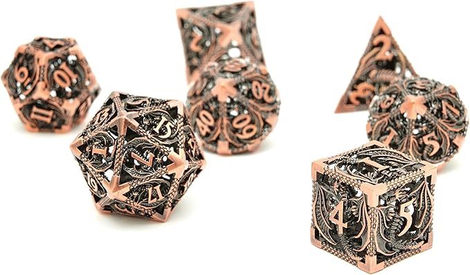 Metal DND Dragon Dice Set Dungeons and Dragons for Role Playing Games (RPG) MTG Pathfinder Tabletop Games(Ancient Red Copper)