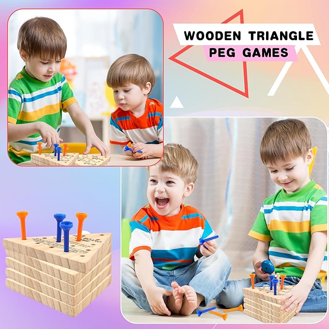 54 Pack Wooden Triangle Peg Game Fun Peg Board Games Learning Puzzles Strategy Toy Family Wooden Educational Board Game for Teens Adults Travel Gathering