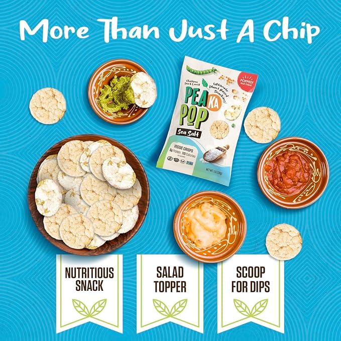 PeaKaPop Veggie Chips – Plant-Based, Healthy Veggie Crisps with Pea, Lentil & Chickpea Protein – Vegan, Gluten-Free, Popped Chips – Snack Size for Kids & Adults – 1 oz Bags (15-Pack) – Sea Salt